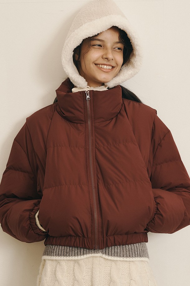 Aei&Rei - 패딩 - AR_Winter basic short padding_BURGUNDY