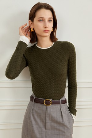 YY_Cable pullover knitted top_GREEN