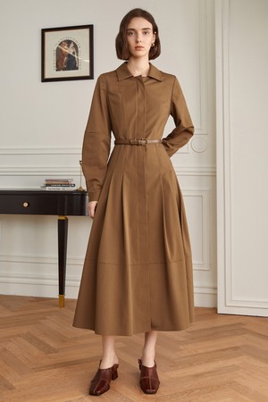 YY_Roman holiday pleated shirt dress