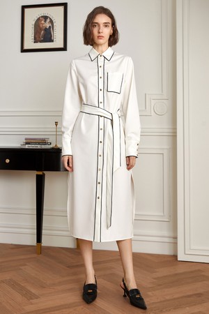 YY_Color-blocked belted shirt dress