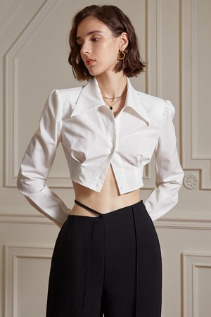 YY_Irregular niche cropped shirt