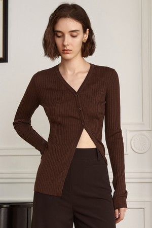 YY_Vintage split brown knit top