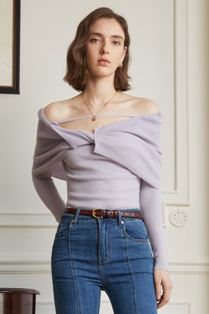 YY_Off-shoulder knit top_LIGHT PURPLE