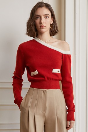 YY_One-shoulder sweater_RED