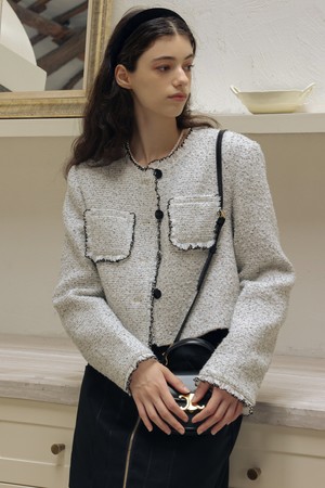 DD_Gray woven wool short jacket