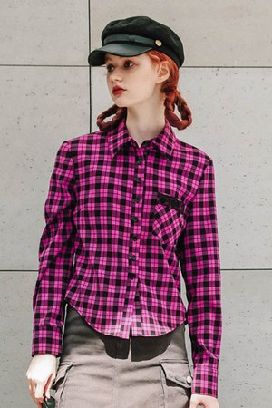 DD_Pocket lace collar check shirt