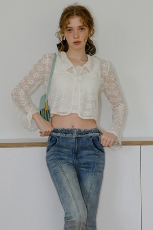 Cest_Flower lace see through blouse