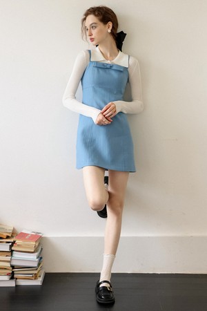 Cest_Ocean ribbon suspenders dress