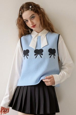 Cest_Triple heart ribbon knit vest