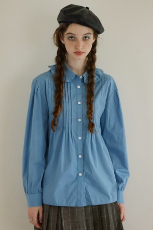 Cest_Little doll collar pleated shirt_BLUE