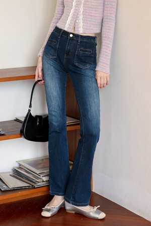 Cest_Washed flared denim pants_DARK BLUE