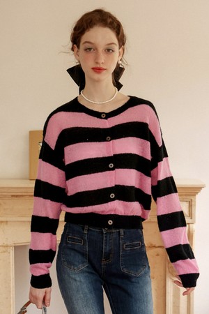 Cest_Contrast color stripe cardigan