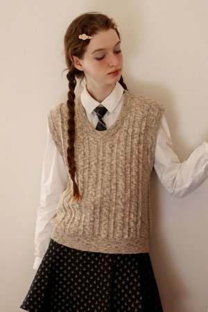 Cest_Cable knit vest_BEIGE