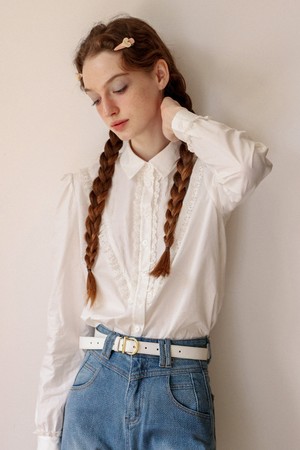 Cest_Sweet ruffle collar white shirt