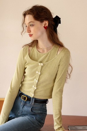 Cest_Two crewneck knit top_OLIVE