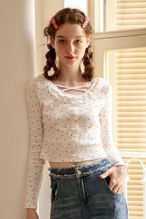 Cest_Floral ruffle cross front crop top