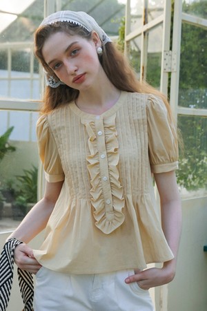 Cest_Ruffle point puff blouse_MUSTARD