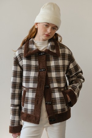 Cest_Winter plaid fur short coat