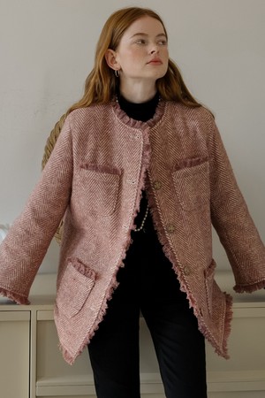 Cest_Herringbone woolen coat_PINK