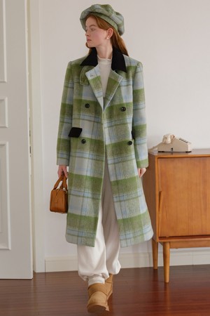 Cest_Matcha plaid woolen coat