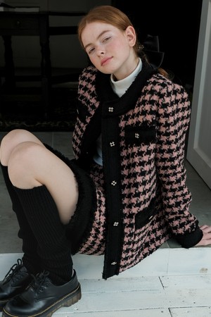 Cest_Pink houndstooth woolen jacket