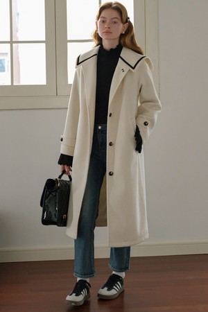 Cest_Navy collar woolen coat