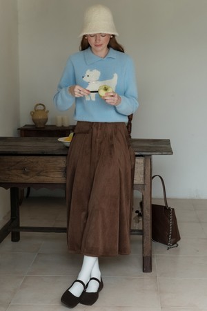 Cest_Pocket corduroy a-line skirt_BROWN