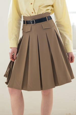 WED_High-waist pleated skirt_KHAKI