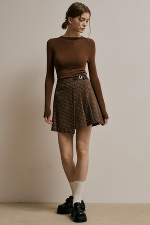 WD_Irregular half pleated skirt_BROWN