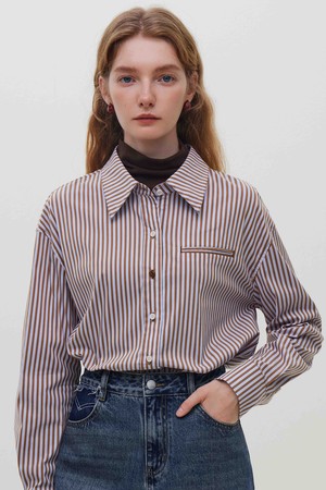 WD_Fake pocket striped shirt_BROWN