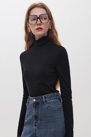 WD_Wave turtleneck knit top_BLACK