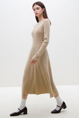 WD_Wool knit slim dress_BEIGE