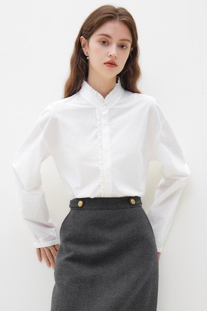 WD_Pure white stand-up collar shirt