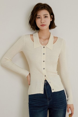 LS_Slim collar open knit cardigan_CREAM