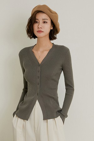 LS_Half button slim waist cardigan_GRAY