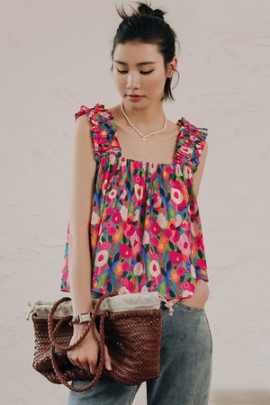 LS_Colorful flower painted blouse