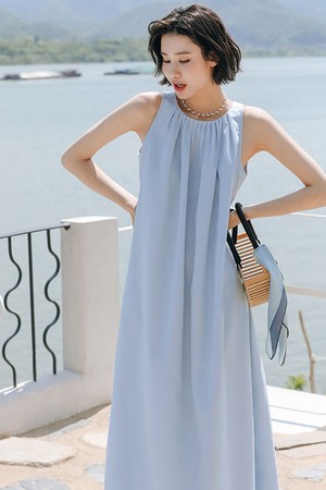 LS_Classy blue halterneck sleeveless dress