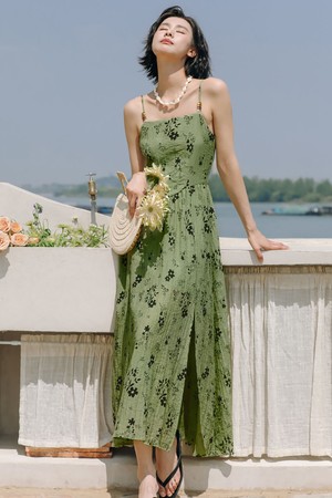 LS_Green garden simple slip dress