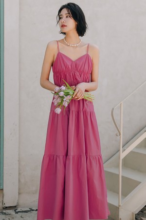 LS_Pink tube top v neck dress