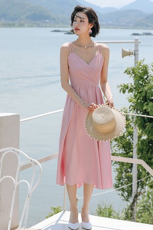 LS_Pink slim lap simple dress