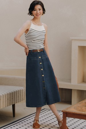 LS_Retro high waist denim skirt