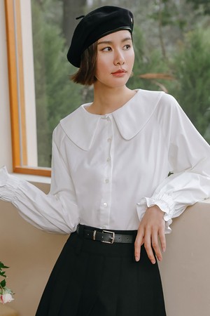 LS_White doll collar cotton shirt