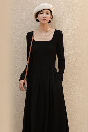 LS_Square side pocket long-sleeved dress