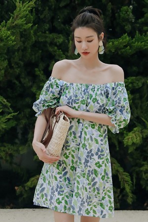 LS_Green flower two-way dress