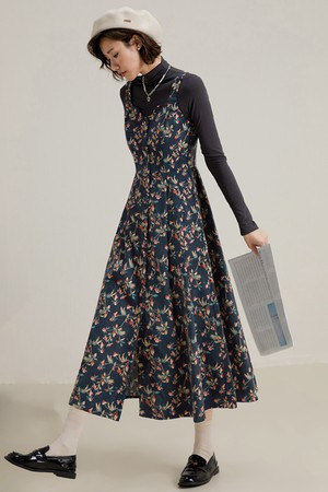 LS_Suspenders floral corduroy dress