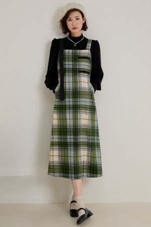 LS_Temperament plaid slip dress