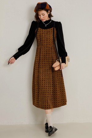 LS_Brown plaid corduroy dress