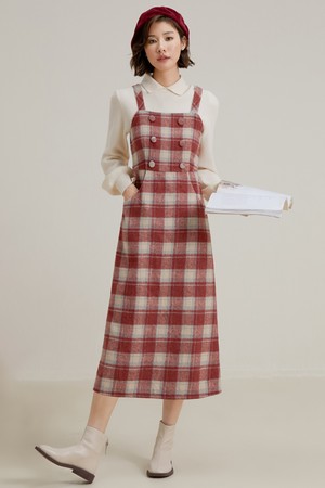 LS_Red plaid tweed slip dress