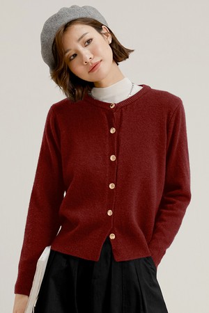 LS_Red wine round neck cardigan