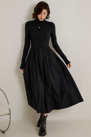 LS_Turtleneck knit long dress_BLACK